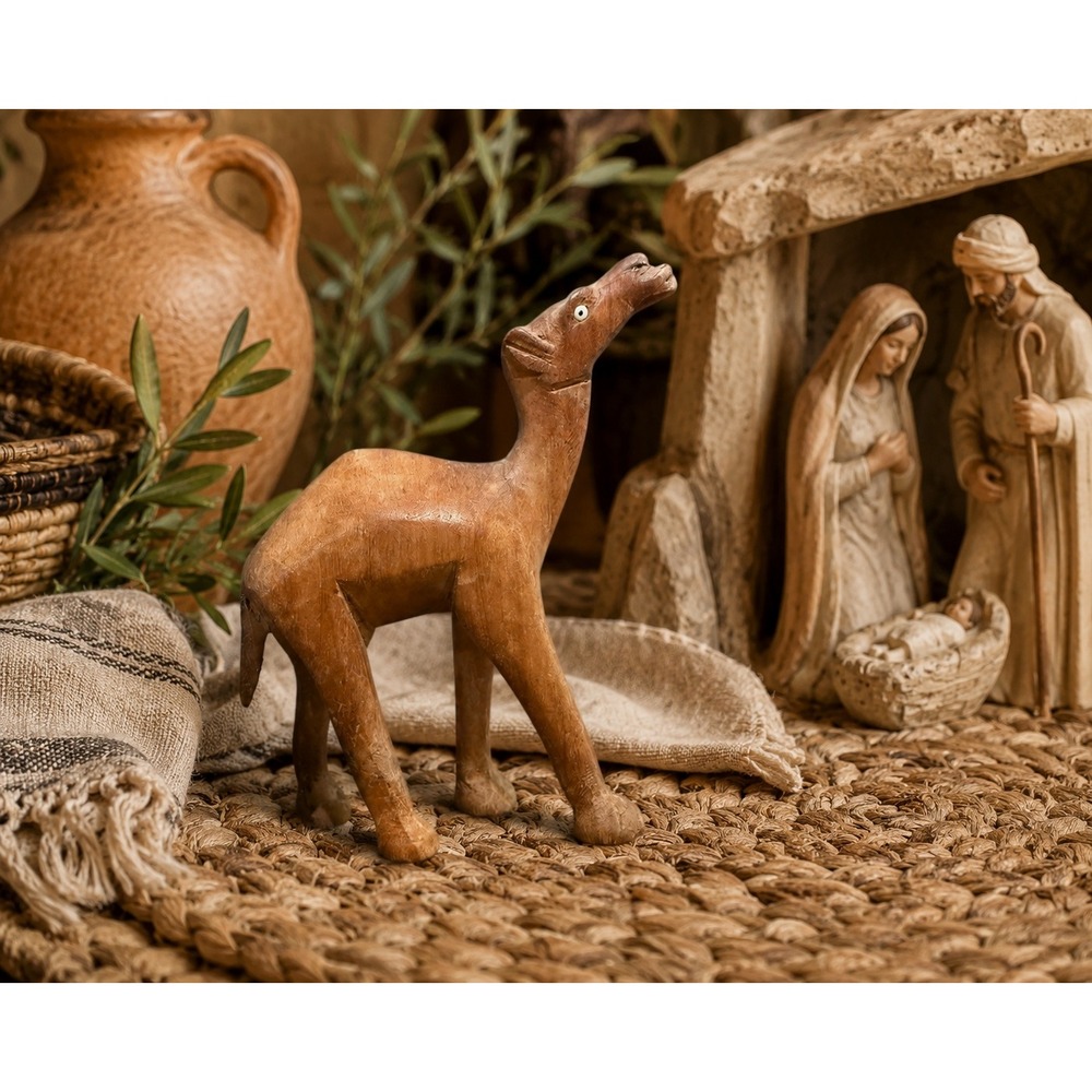 Vintage‎ Hand Carved Wooden Camel Figurine Folk Art Nativity Decor Sculpture